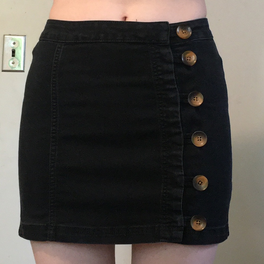 Free People Black Button Up Mini Skirt